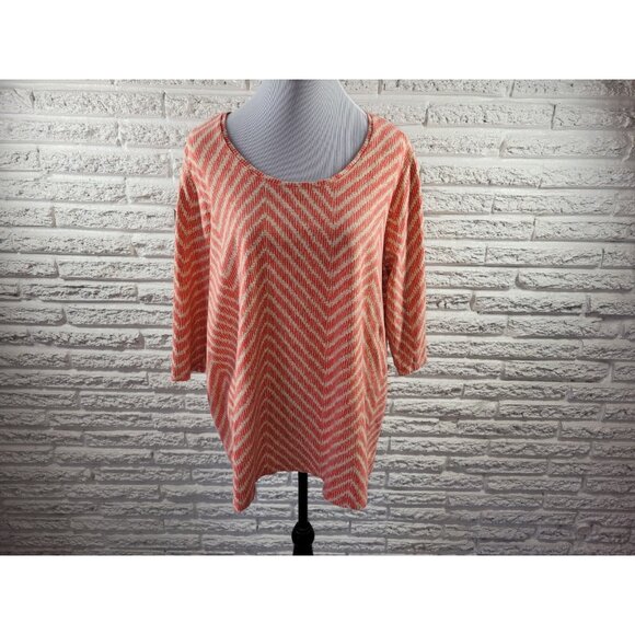 Catherines Womens Top 2X Plus Tee Short Sleeve Zig Zag Pink GEO144E - Picture 1 of 8